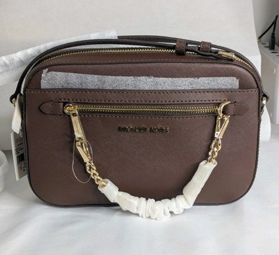 MICHAEL KORS Jet Set Leather Crossbody Bag - Mocha | eBay