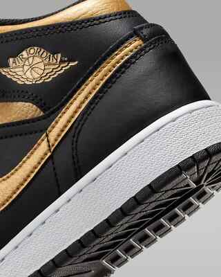 Size 6.5 - Air Jordan 1 Mid Black Metallic Gold for sale online | eBay