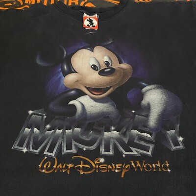 Vintage 90s Walt Disney World Mickey Mouse T-Shirt Black Cartoon