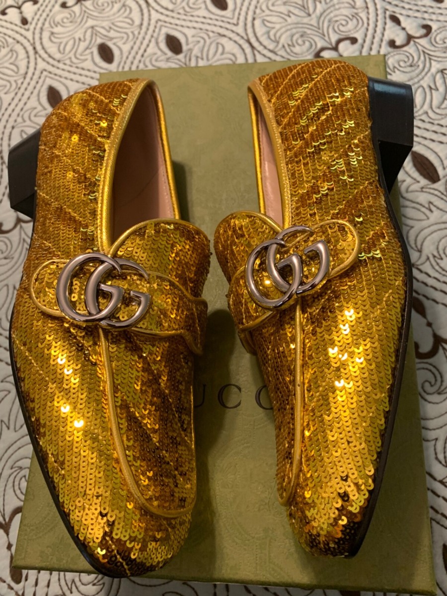 Gucci GG Marmont Moccasins/Loafers Yellow sequins Womens Size EU