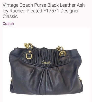 COACH *Ashley* Black Leather Satchel Ruched Pleated Bag Purse