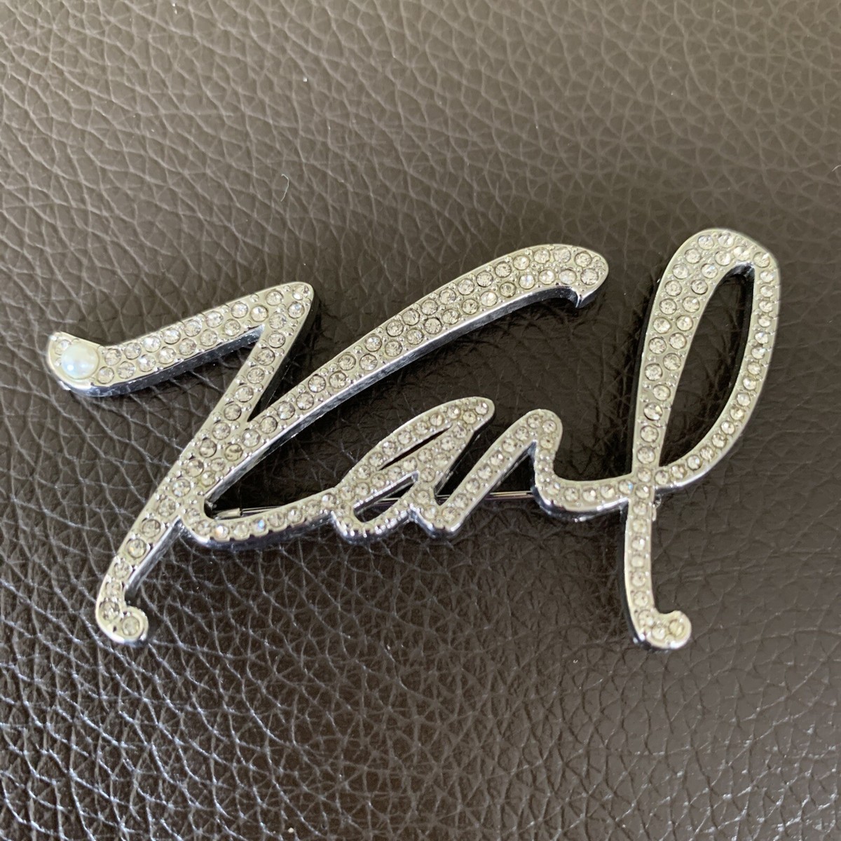 Karl Lagerfeld Pave Rhinestones Faux Pearl Signature Pin Brooch | eBay