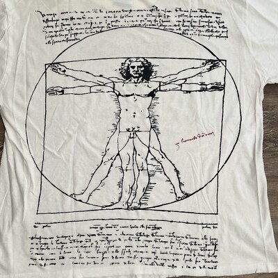 Vintage 90's Leonardo Da Vinci The Vitruvian Man Italia AOP Art T