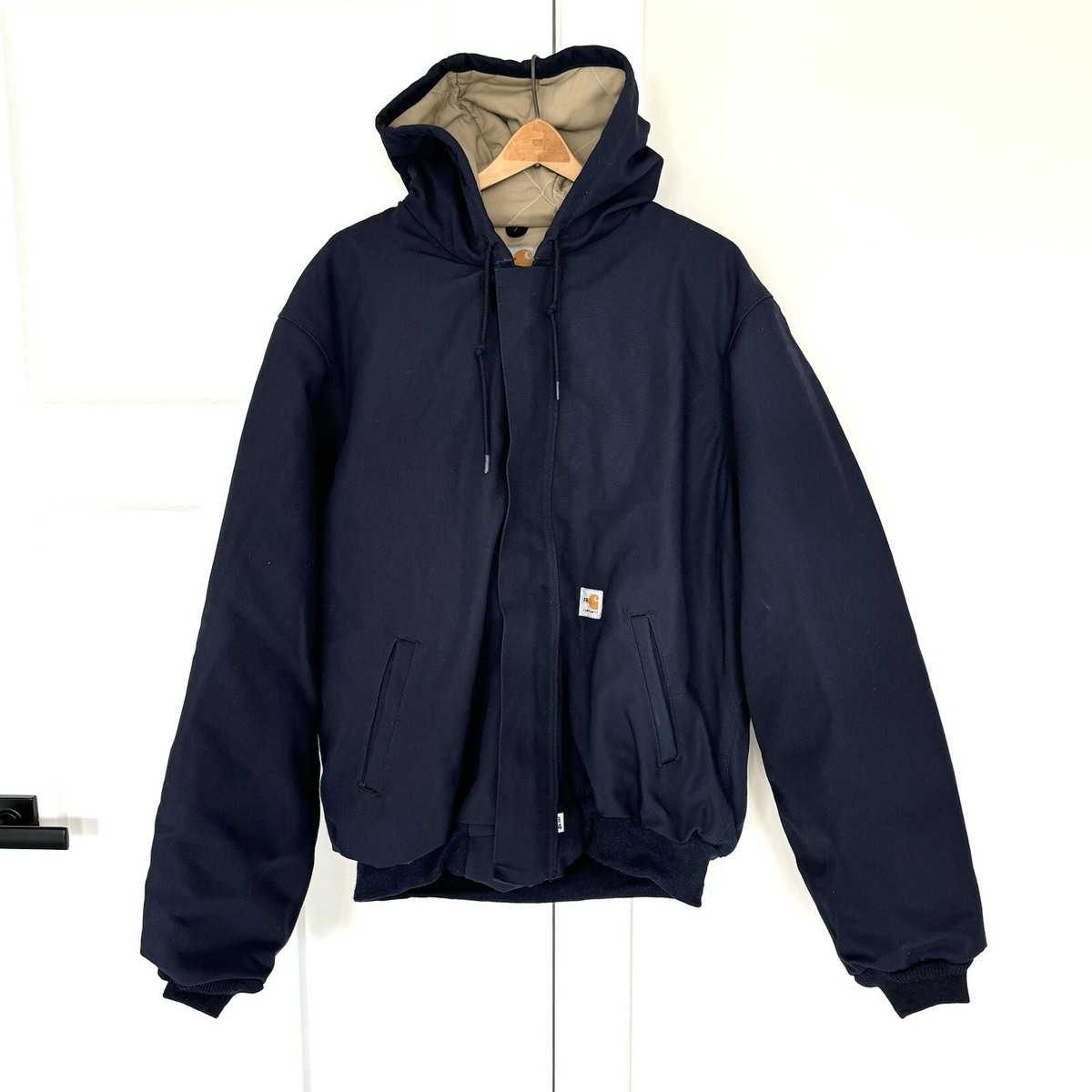 Carhartt FR Flame Resistant Duck Navy Lined Zip Hooded Jacket L