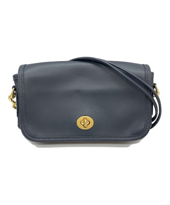 Coach Vintage Shoulder bag Turn Lock Leather Navy Blue Used Unisex