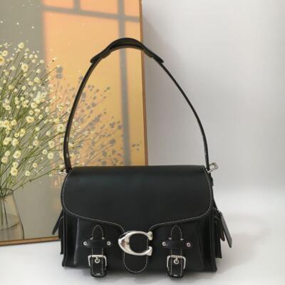 Coach CT721 Leather Soft Tabby Shoulder Bag Crossbody Black 2410M