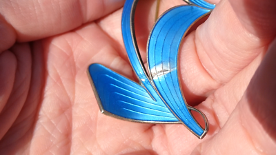 Ivar Holth Norway Sterling Silver Blue Enamel Modernist Shape