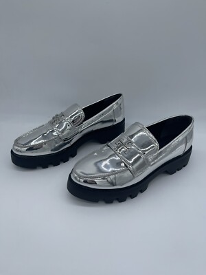 $398 RARE Tory Burch Mirror Metallic Silver Leather Lug Sole