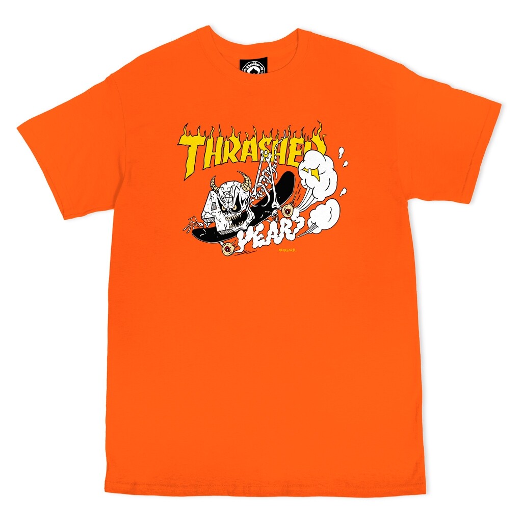 Thrasher Magazine 40 YEARS NECKFACE LOGO Skateboard T Shirt ORANGE