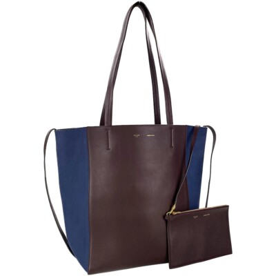 CELINE Cabas Phantom Leather Suede Brown Blue Tote bag 1291 | eBay