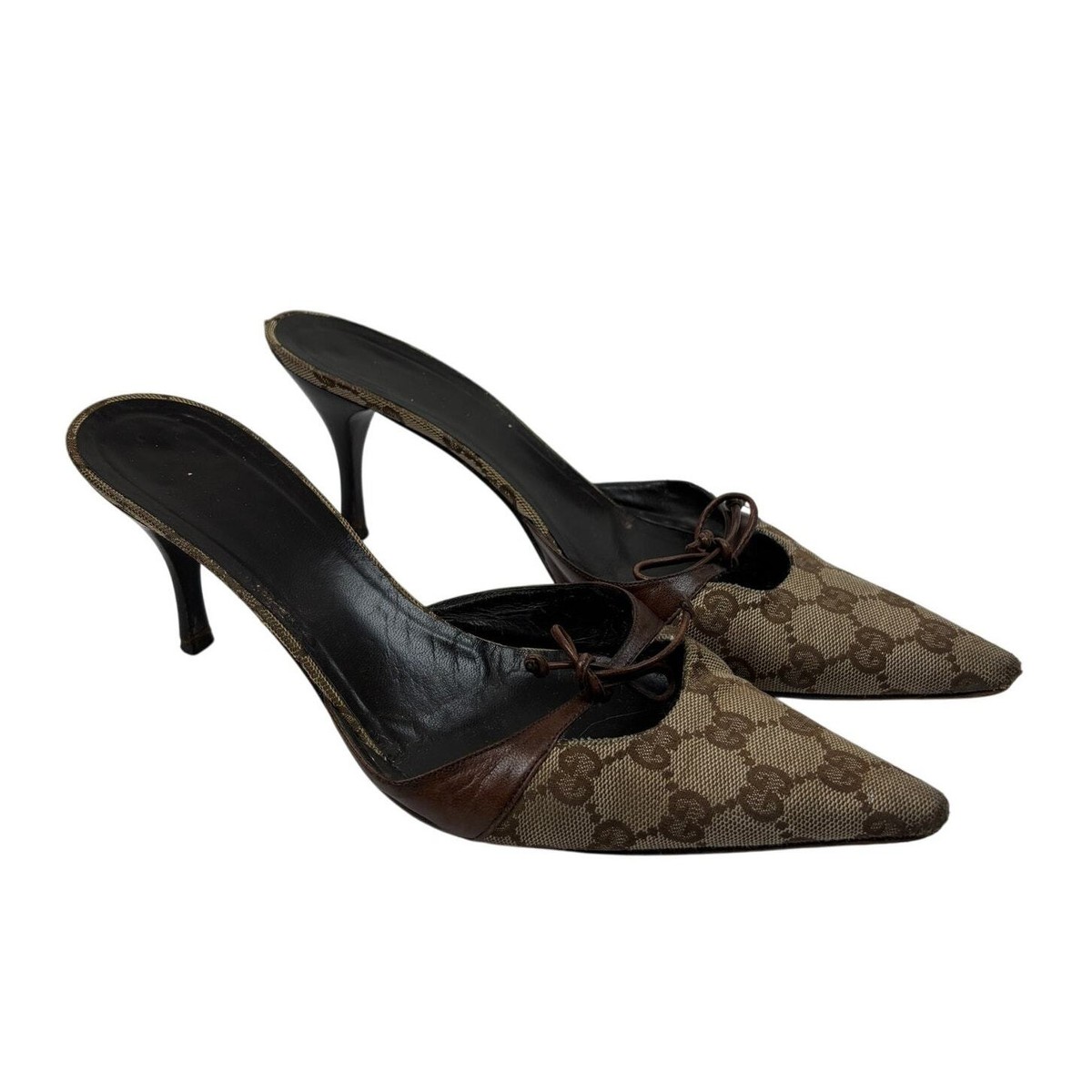 Vintage Gucci Tom Ford Monogram Cut Out Kitten Heels Mules Women's