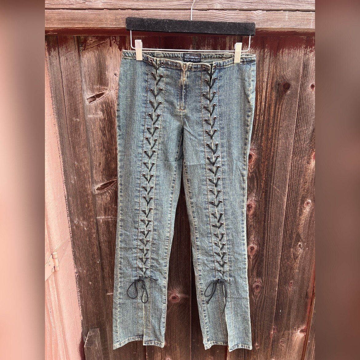 Vintage Y2K Criss Cross Lace Up Low Rise No Boundaries Flare Jeans