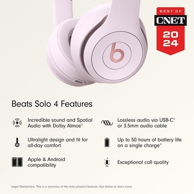 Beats Solo 4 MUW33LL/A Cloud Pink Wireless Headphones - Excellent