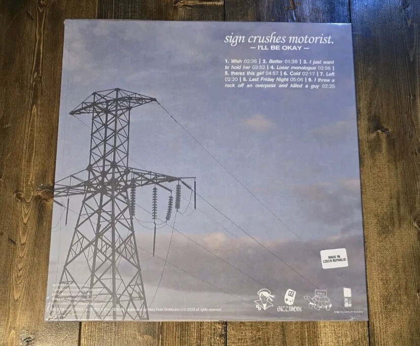 Sign Crushes Motorist I'll Be Okay Half Clear Half Pink Vinyl LP x