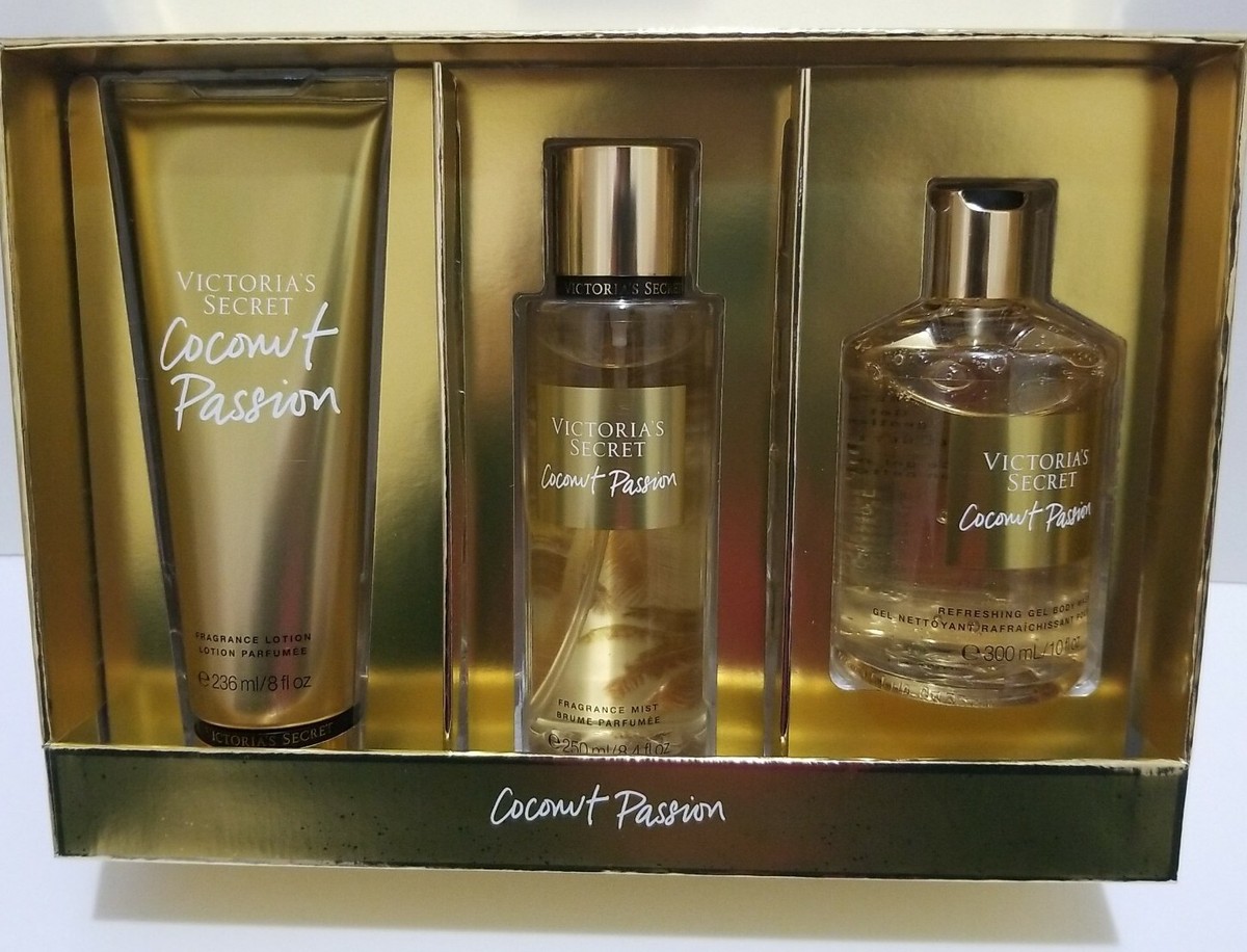 VICTORIA'S SECRET 3 PCS GIFT SET COCONUT PASSION MIST SHOWER GEL