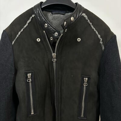 Lanvin Lambskin Shearling Moto Leather Jacket - Anthracite - Size