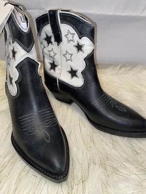 ZARA LEATHER COWBOY ANKLE BOOTS WITH STARS USA 8 / 39 NO BOX | eBay