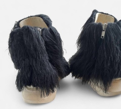 Size 8 - Rick Owens Black Fur Platform Boots – Rare Designer Piece