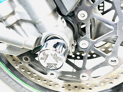 KAWASAKI CHROME DIAMOND CUT ZX ENGRAVED FRONT AXLE CAPS KAWASAKI