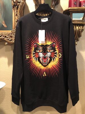 100% Authentic GUCCI Angry Cat Cotton Sweatshirt $1280+Tax Size