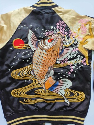 Sukajan Japanese KOI Fish Embroidery Baseball Souvenir Bomber