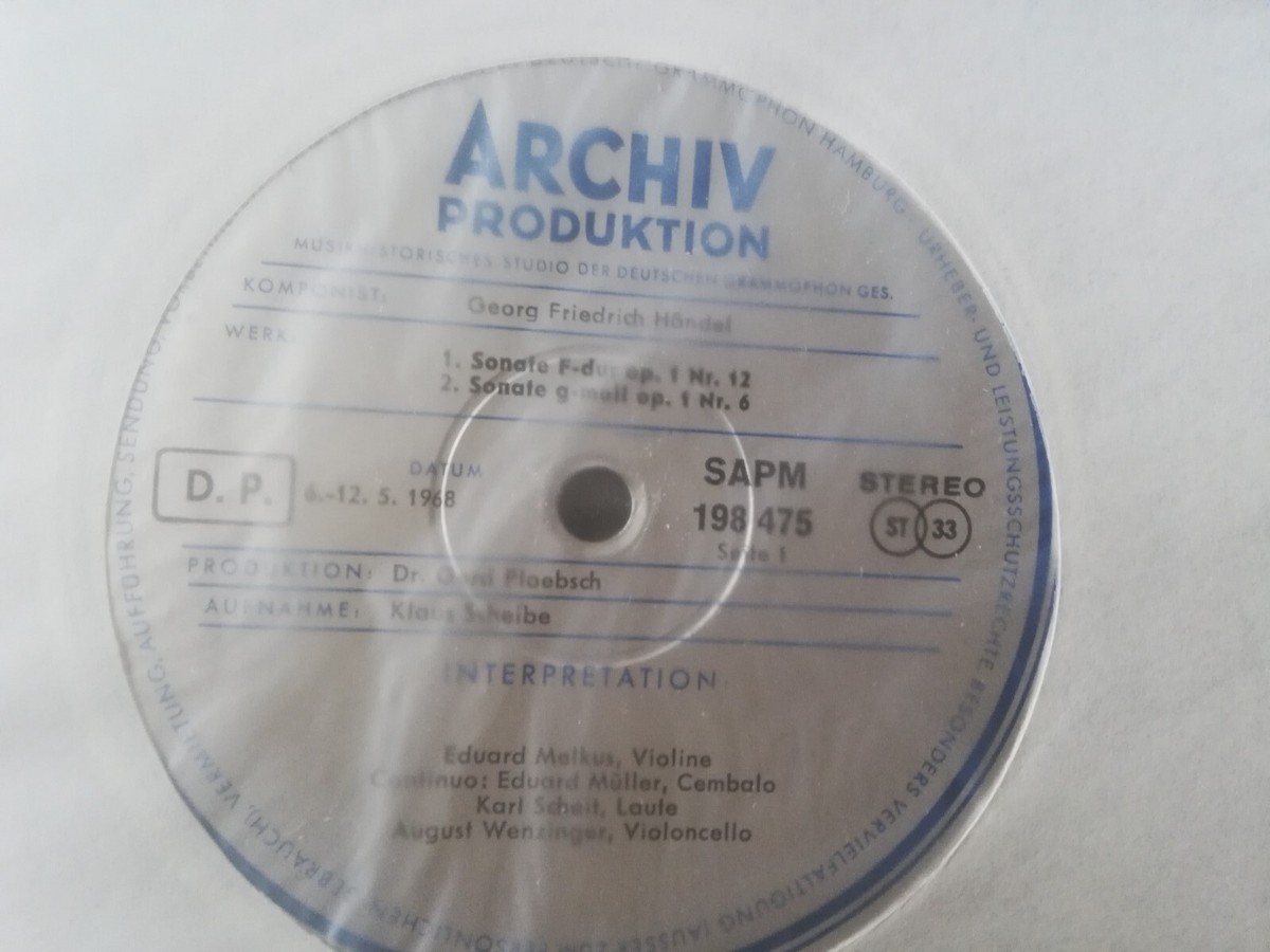 EDUARD MELKUS Handel violin sonatas ger 1969 Archiv 19847/75