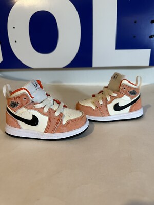 Nike Air Jordan 1 MID SE Shoes Toddler Kids Size 5C Suede Orange