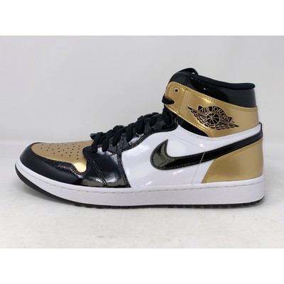 Air Jordan 1 High Black Patent Metallic Gold Golf Shoes, Size 14