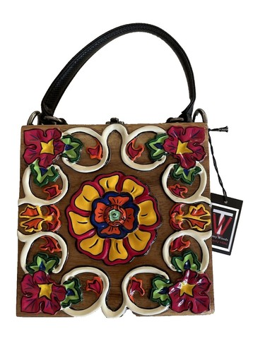 Timmy Woods Handmade Acacia Box Turtle Crossbody Satchel Clutch