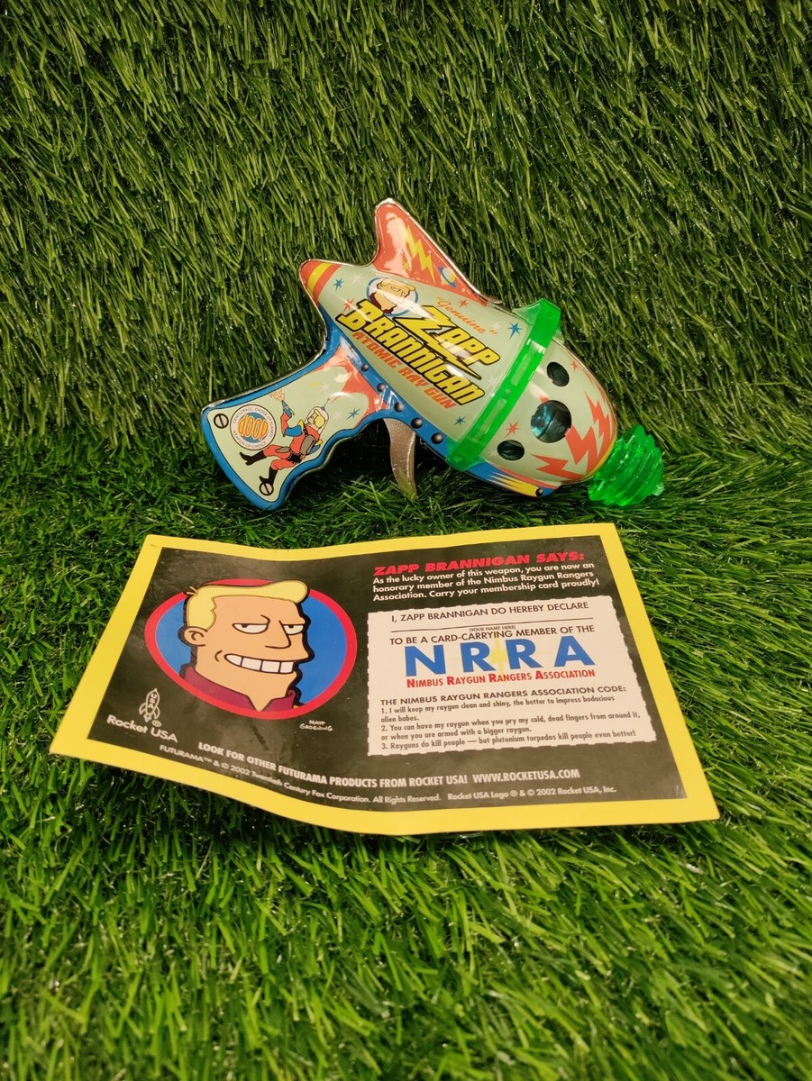 Vintage 2002 RARE Futurama Zapp Brannigan Space Gun Tin Toy