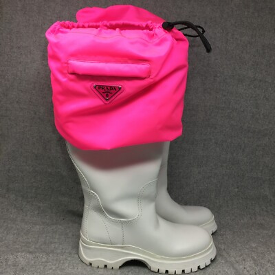 Prada Tall Rain Boots Shoes Womens Size 6 US 36 EU White Pink