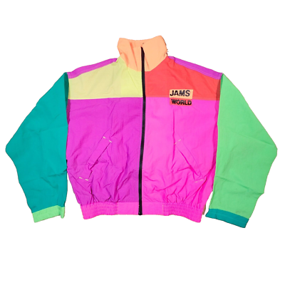 Vintage Jams World Color Block Neon Windbreaker Jacket Mens Lg
