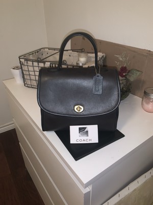 Vtg Coach Manor Bag 9977 Navy Blue Leather Top Handle Made in USA