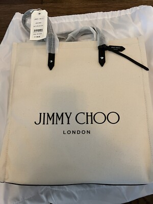 Jimmy Choo Canvas & Leather Logo Tote Bag Natural | eBay