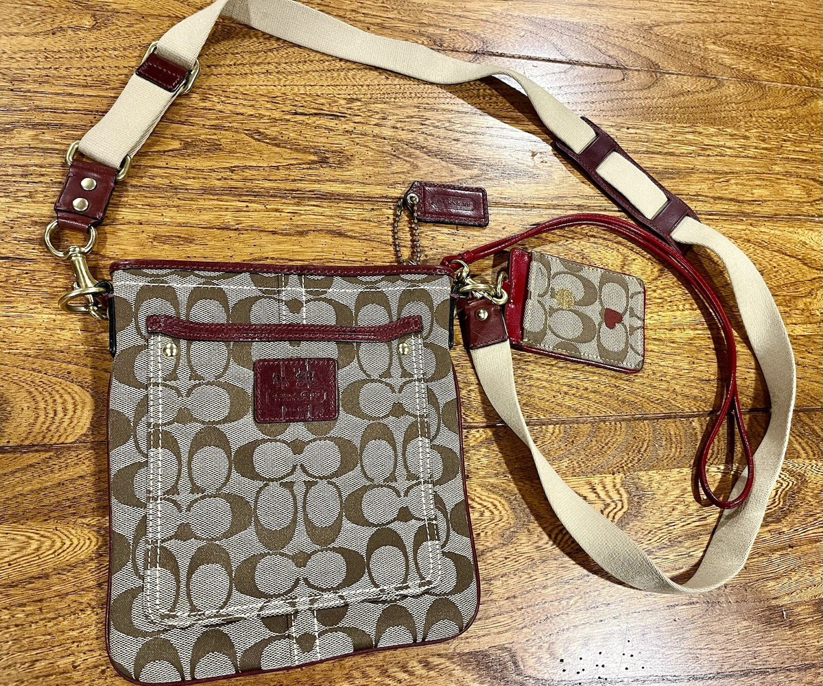 Coach brown & Maroon Red Leather crossbody bag. Rare! | eBay
