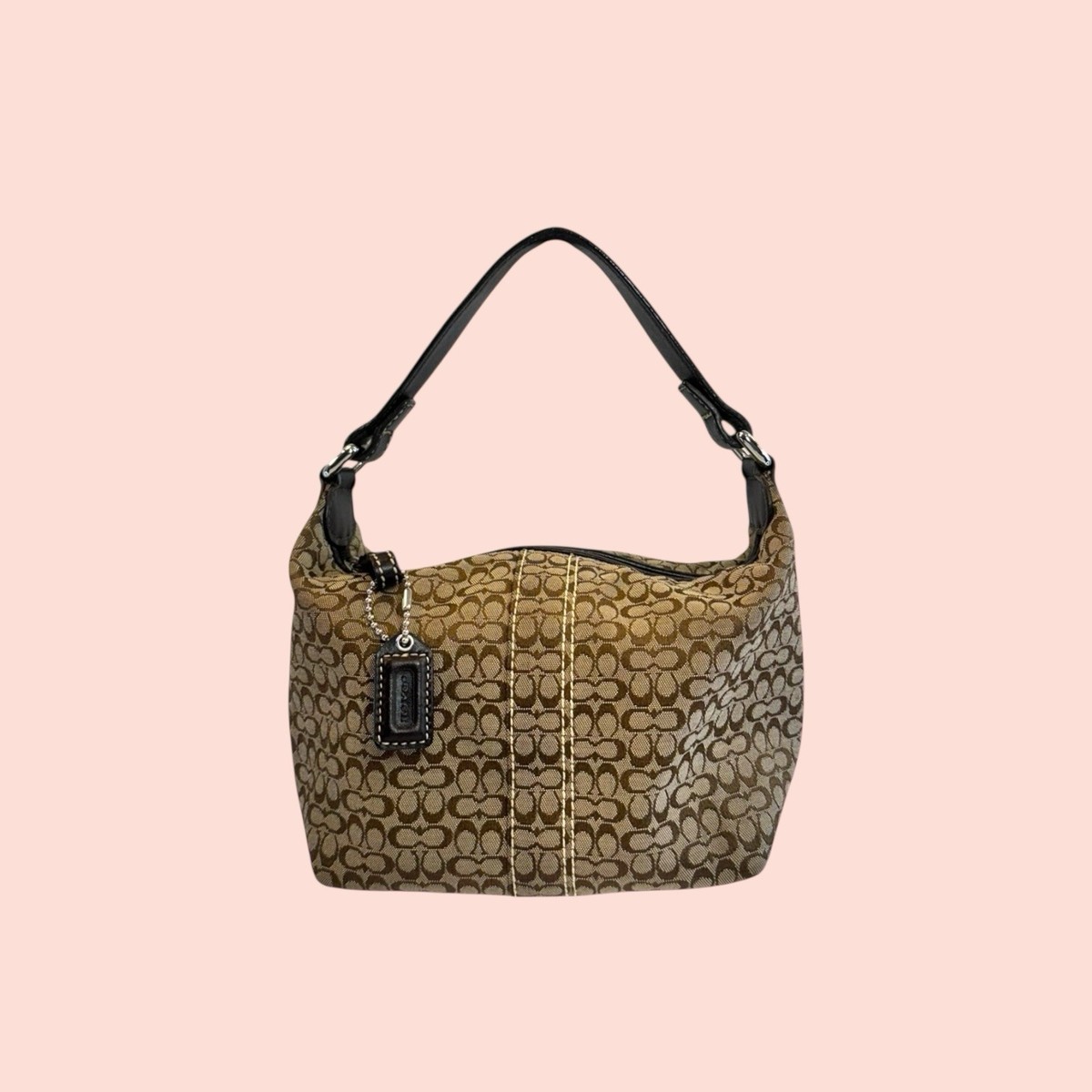 COACH Y2K Vintage Signature Jacquard Logo Leather MINI Hobo Top