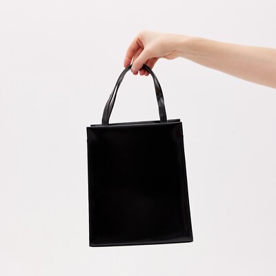 Gianni Versace Rectangular Top Handle Bag in Black Leather with