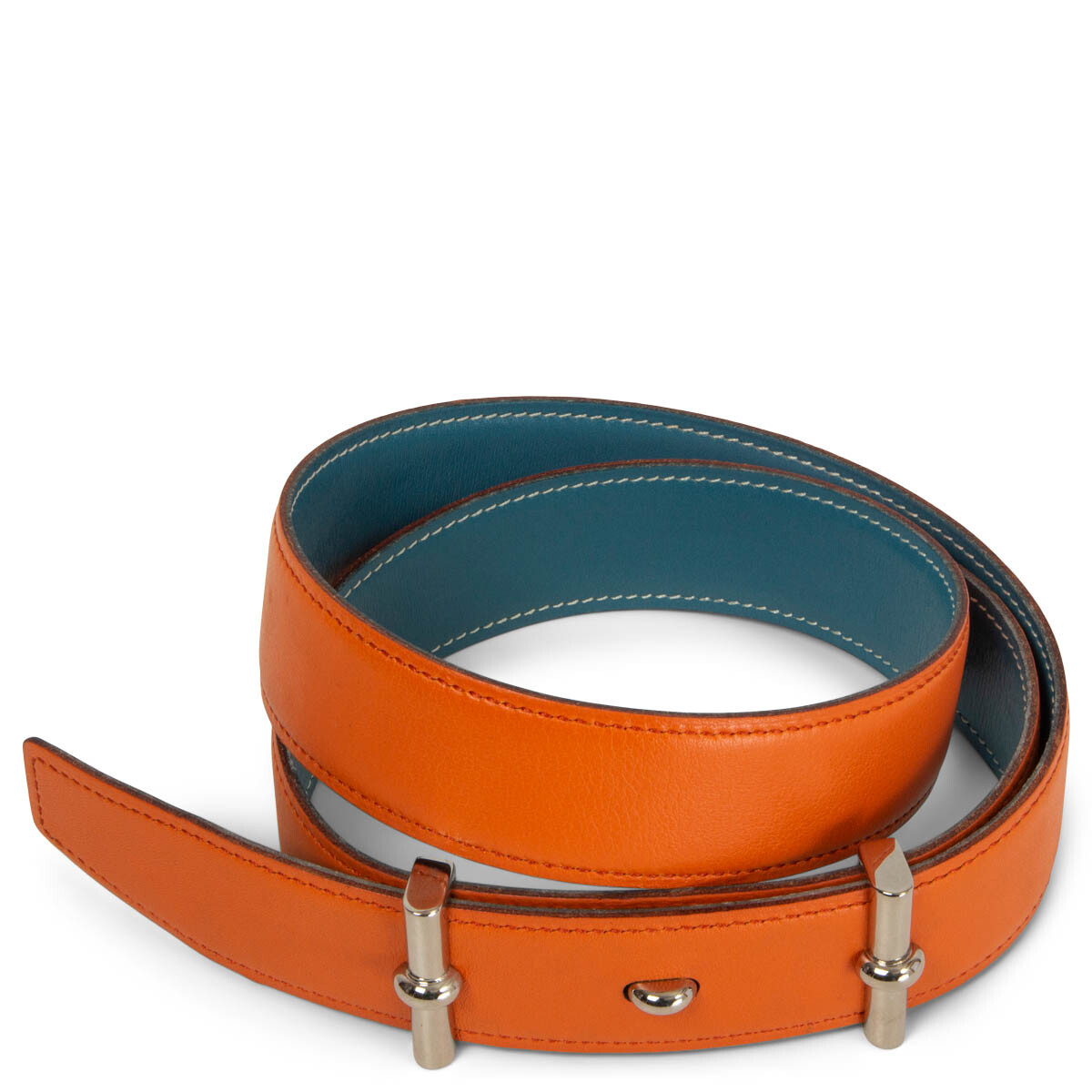65100 auth HERMES orange & blue jean leather 32mm REVERSIBLE Waist