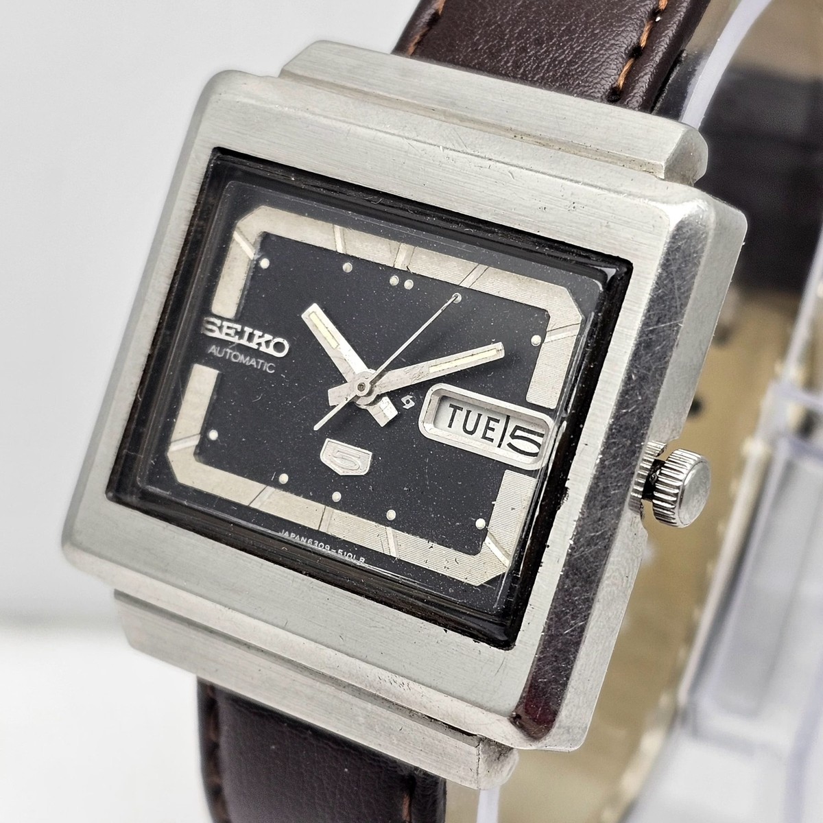 SEIKO 5 AUTOMATIC 6309-5030 TV SHAPE DAY/DATE VINTAGE MEN'S WATCH