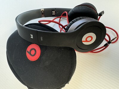 Beats By Dr. Dre Solo Wired Headphones Red w/ Black Case & 3.5mm