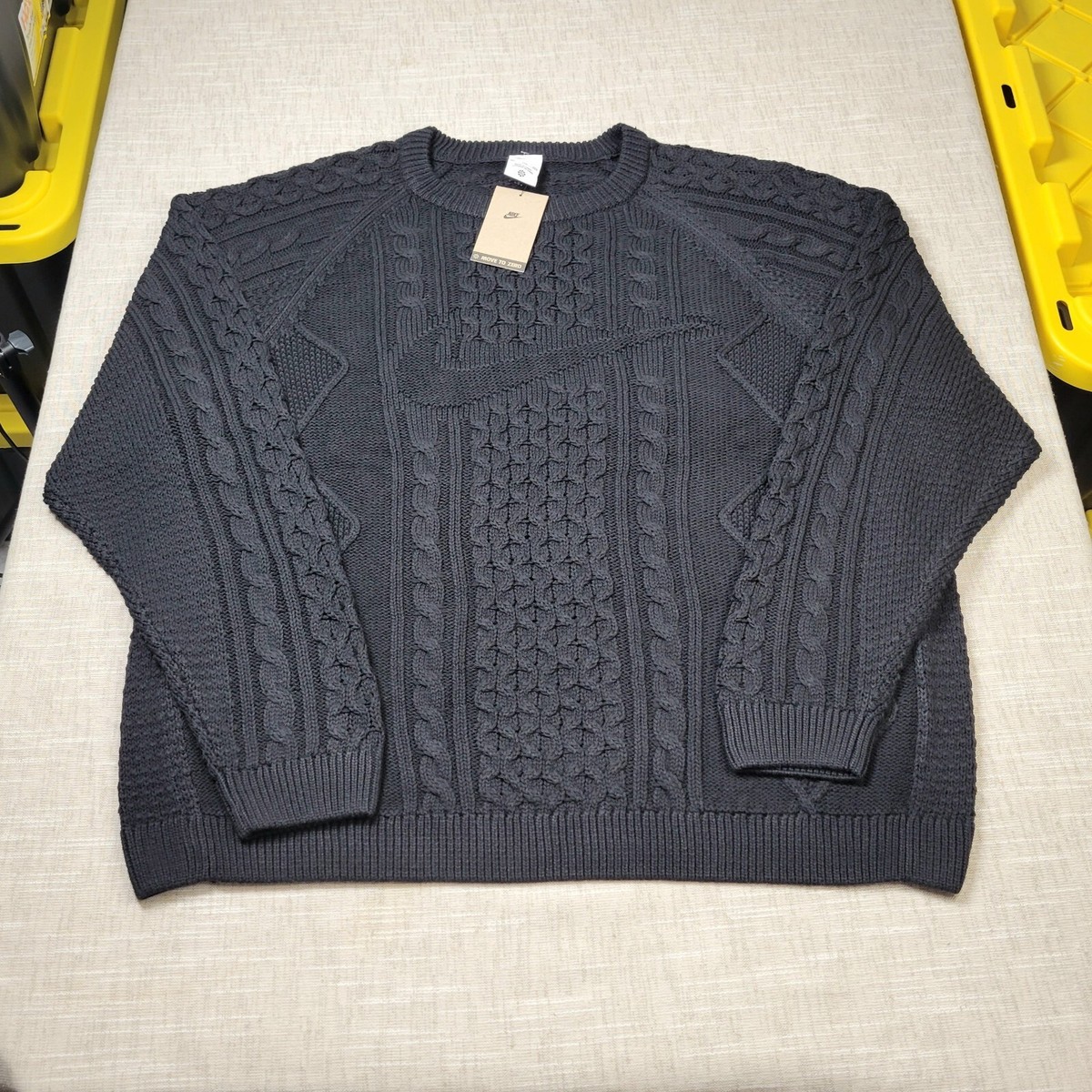 NIKE Cable Knit Sweater 2XL Mens Black Crewneck Knit Logo | eBay