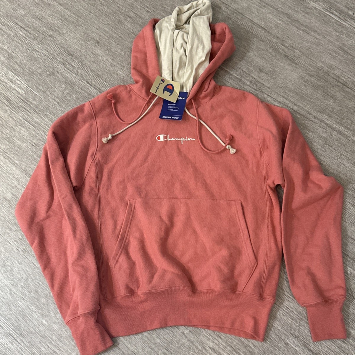 Vintage Champion Reverse Weave Hoodie Salmon Pink Hooded Pullover