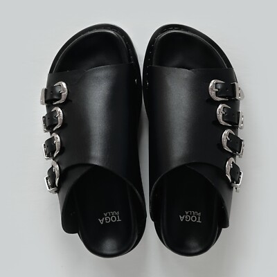 Toga Pulla Leather Western Buckle Platform Slides Sandals Size 37
