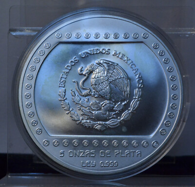 1993 N$10 5 ONZA MEXICO PIRAMIDE DE EL TAJIN 5 OZ 0.999 SILVER