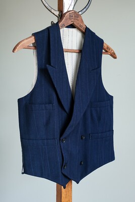 Rare Vtg 1930s Navy Bond St Stripe Double-Breasted Peak-Lapel