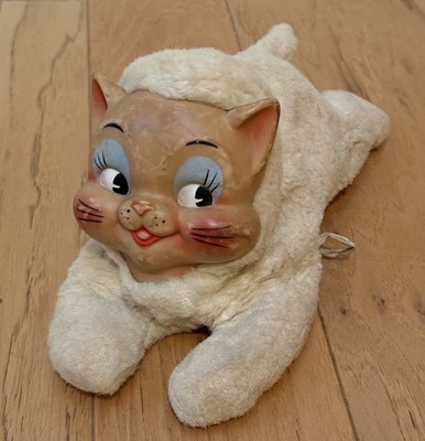 VINTAGE KNICKERBOCKER RUBBER FACE PLUSH CAT STUFFED ANIMAL TOY W