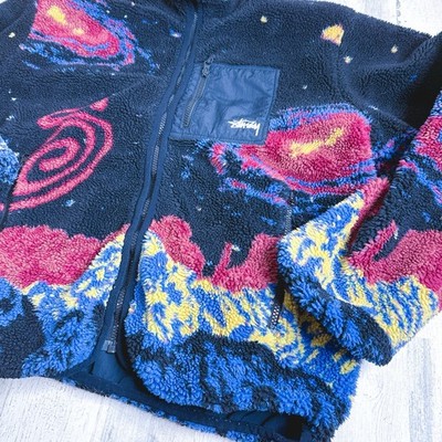 Stussy Cosmos Reversible Sherpa Fleece Jacket Size Large | FULLY