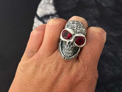 BWL Bill Wall Graffiti Master Skull Red Eyes Sterling Silver Ring