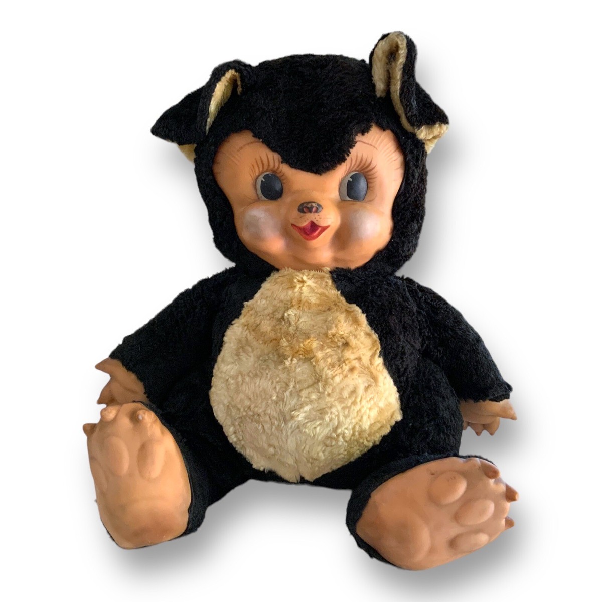 1950's Rushton Rubber Face Black Chubby Teddy Bear Large 16