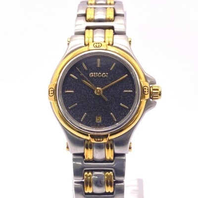 Gucci 9040L Black Dial Two Tone Women Quartz Watch Used Working
